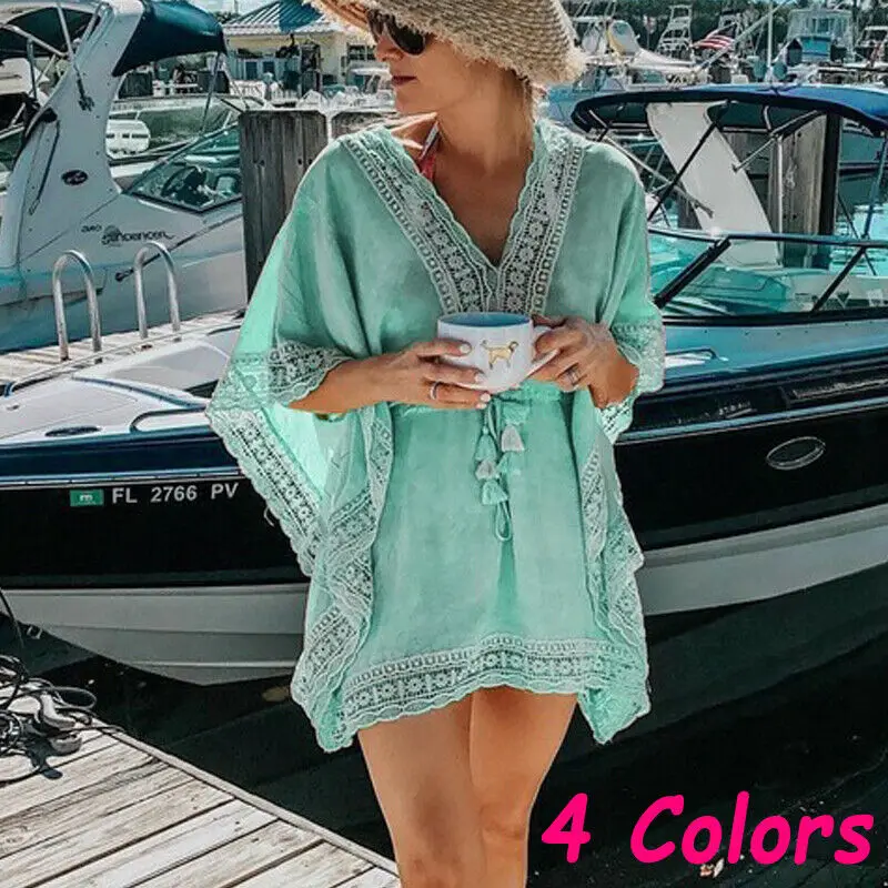 Women Casual V-Neck Short Sleeve Solid Tassel Beach Swimsuit Loose Cover ups Beachwear Summer Cover up
Women Casual V-Neck Short Sleeve Solid Tassel Beach Swimsuit Loose Cover ups Beachwear Summer Cover up