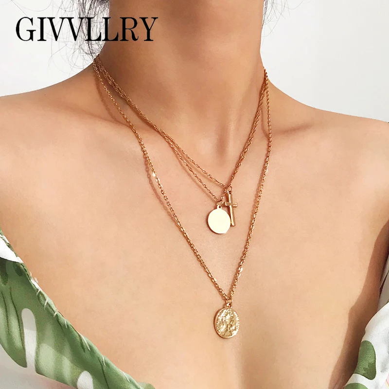 GIVVLLRY Simple Cross Coin Pendant Necklace for Women Elegant Vintage Religious Punk Gold Color Triple Chains Necklace for Women
GIVVLLRY Simple Cross Coin Pendant Necklace for Women Elegant Vintage Religious Punk Gold Color Triple Chains Necklace for Women