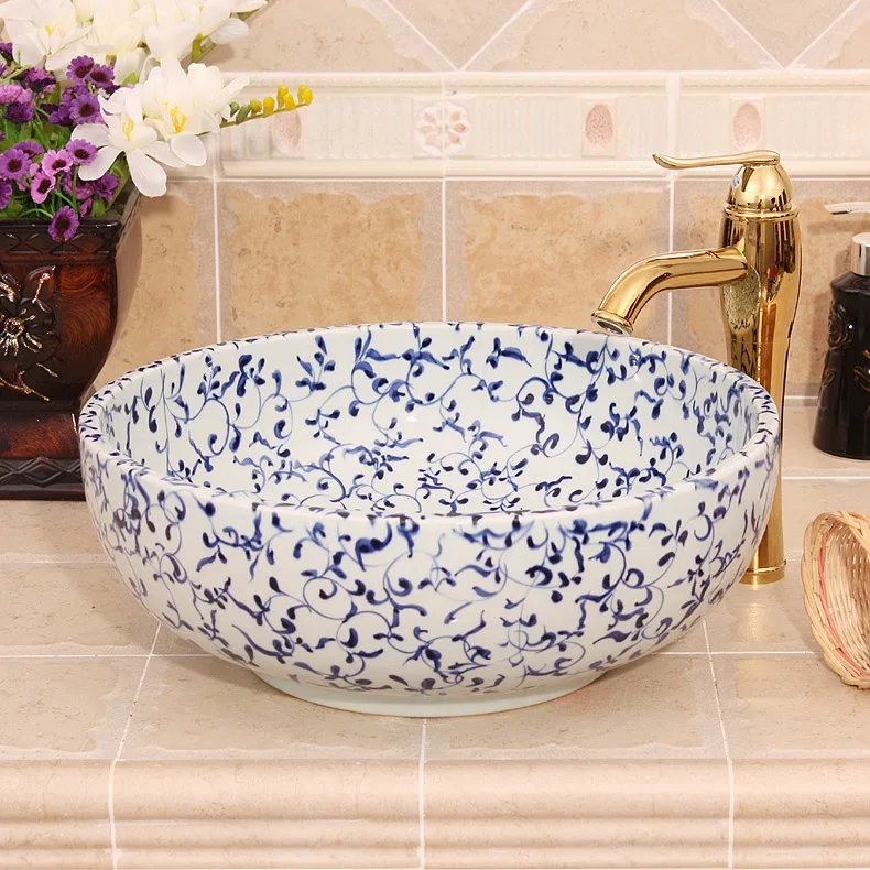 blue and white Europe style chinese washbasin sink Jingdezhen Art Counter Top ceramic bathroom sink tops bathroom sink (4)