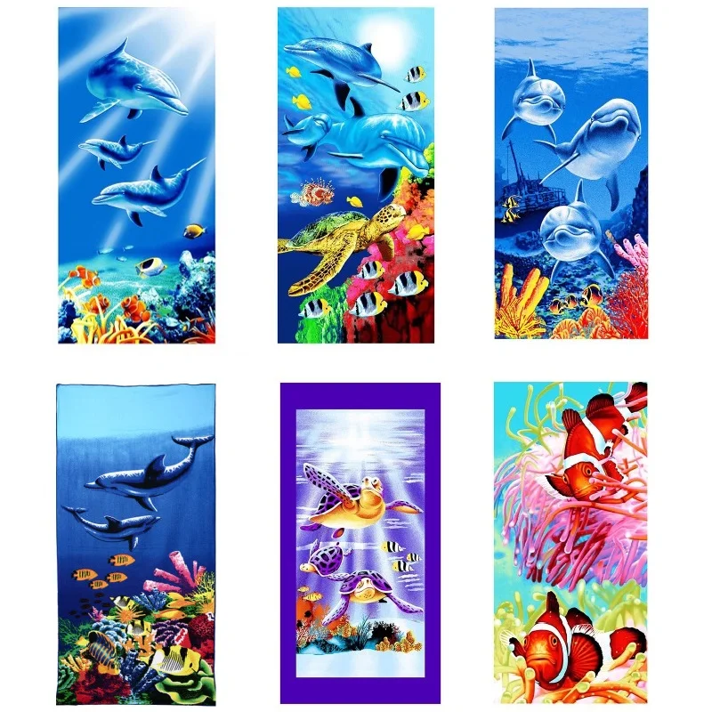 Большое банное пляжное полотенце Ocean World из микрофибры спортивное дорожное для