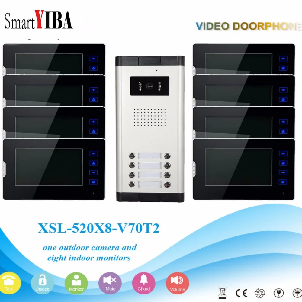 

SmartYIBA 8 Units Apartment Intercom System Video Door Phone Door Intercom Aluminum Alloy Camera 7"Inch Monitor Video Doorbell