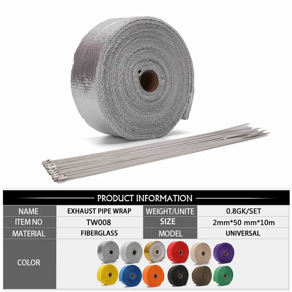 US HEAT WRAP TAPE FIBER EXHAUST MANIFOLD 50MM x 10M Orange 5 X 20CM CABLE TIES