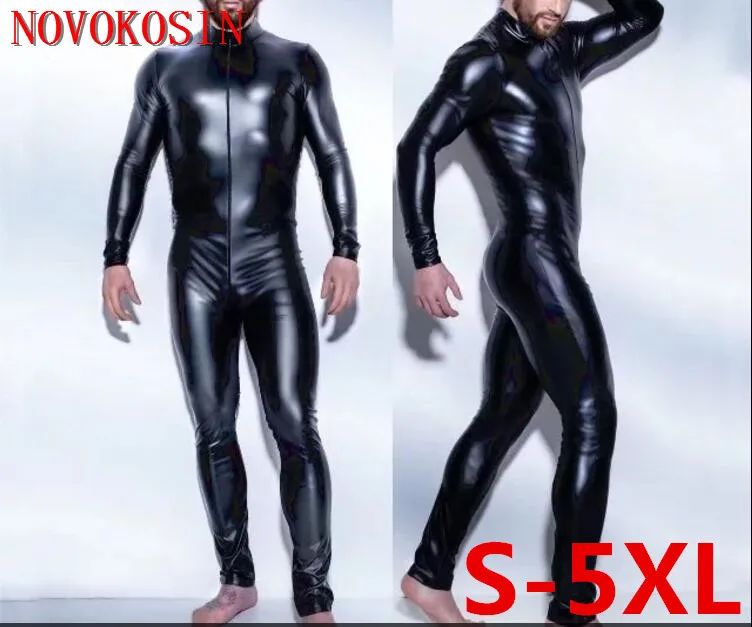 KH29 размера плюс S 5XL пикантные Для мужчин комбинезон Искусственная кожа спереди