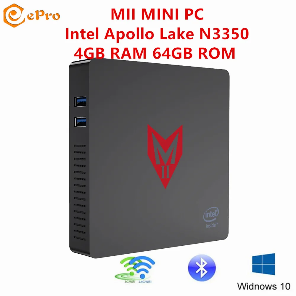 

MII MINI PC N3350 Win 10 In Apollo Lake N3350 4GB 64GB MII MINI PC 2.4G 5.8G WIFI BT4.0 Media Player MII MINI PC Wins 10 MII Box