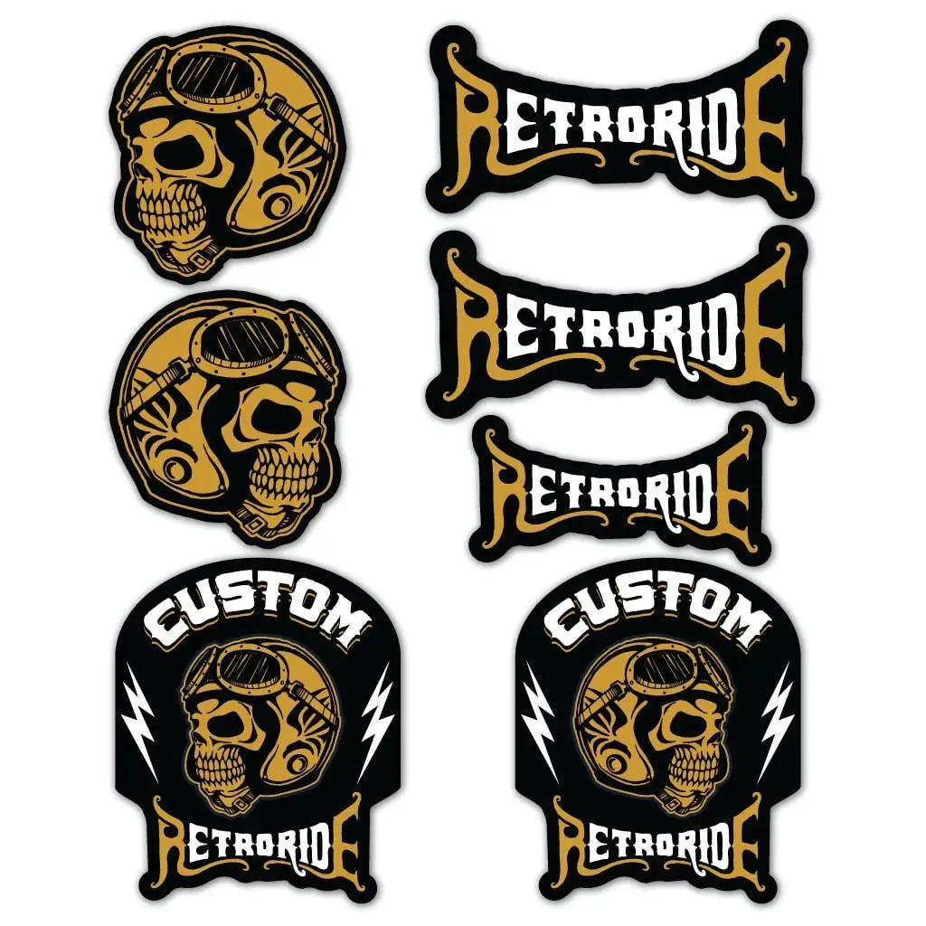 A4 Custom Retro Ride Sticker Set Skull Vintage Motorcycle cafe racer bobber Decals
A4 Custom Retro Ride Sticker Set Skull Vintage Motorcycle cafe racer bobber Decals