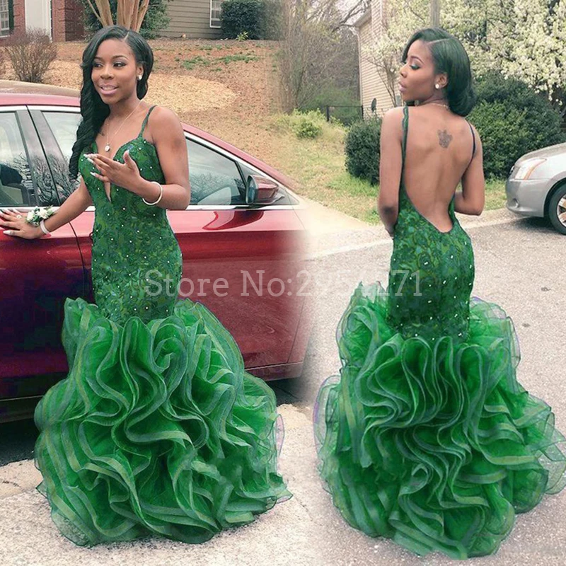 Vestido De Festa Sexy Backless Mermaid Evening Gown Ruffles Beading Organza Green Robe De Soiree Straps Prom Dresses
Vestido De Festa Sexy Backless Mermaid Evening Gown Ruffles Beading Organza Green Robe De Soiree Straps Prom Dresses