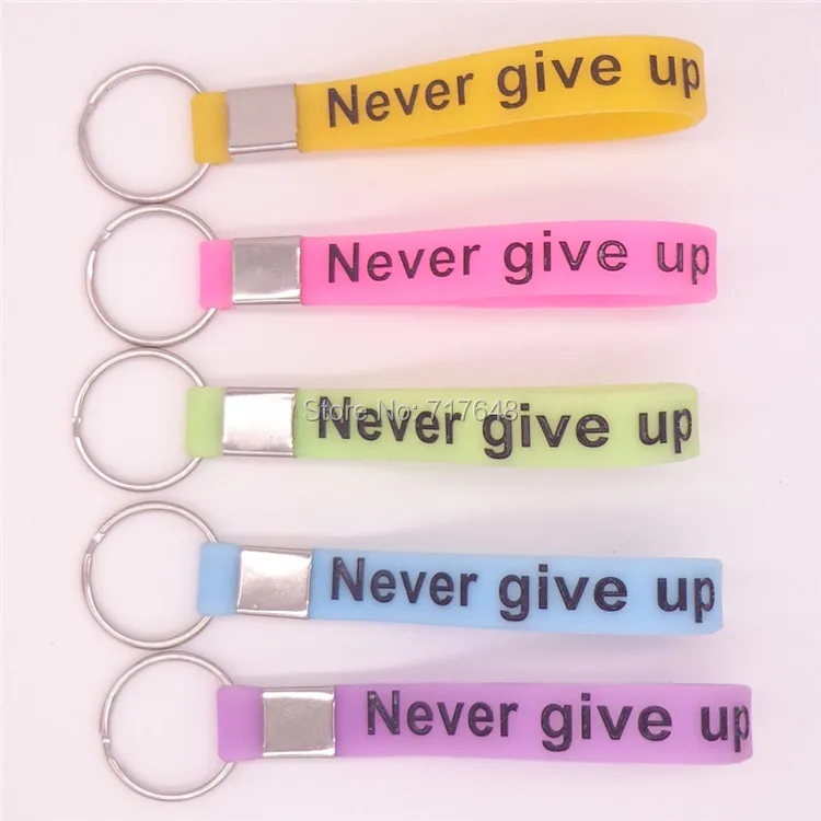 1pc never give up glow in the dark keychain wristband silicone bracelets free shipping
1pc never give up glow in the dark keychain wristband silicone bracelets free shipping