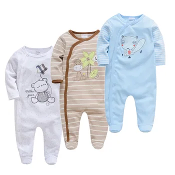 100% Cotton 3 Pack Baby Boy Footed Sleepers Side-Snap with Cute Bears Baby Boy Outfits 0-12 Months