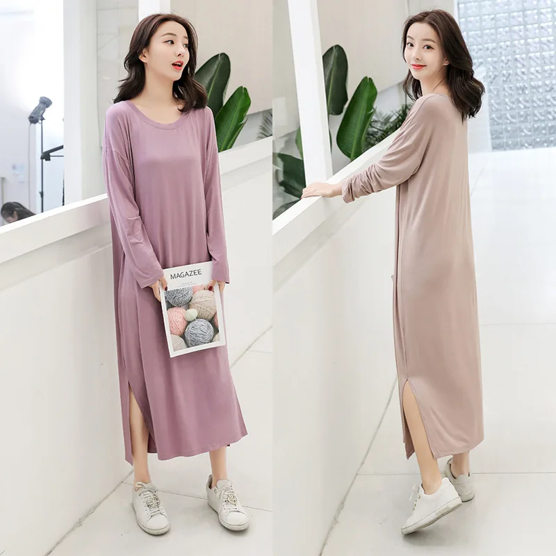 Women Casual Model Night Dress Sleepwear O-Neck Long Sleeve Solid Maxi Nightgown Lounge Dress Female Night Sleeping Dresses
Women Casual Model Night Dress Sleepwear O-Neck Long Sleeve Solid Maxi Nightgown Lounge Dress Female Night Sleeping Dresses