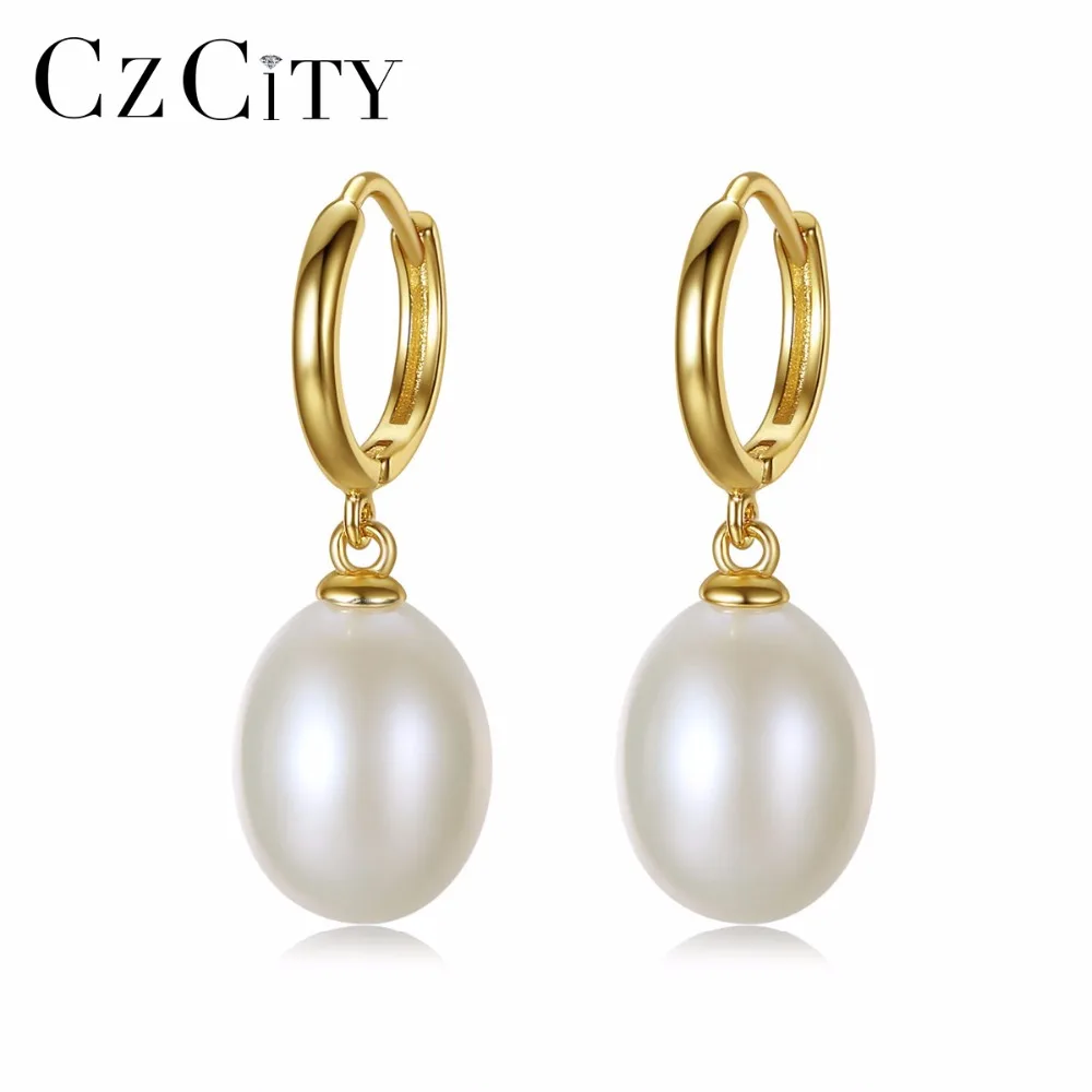 

CZCITY Classic Style Big 10-11mm Natural Freshwater Pearl 925 Sterling Silver Hoop Earrings for Women Wedding Bride Fine Jewelry