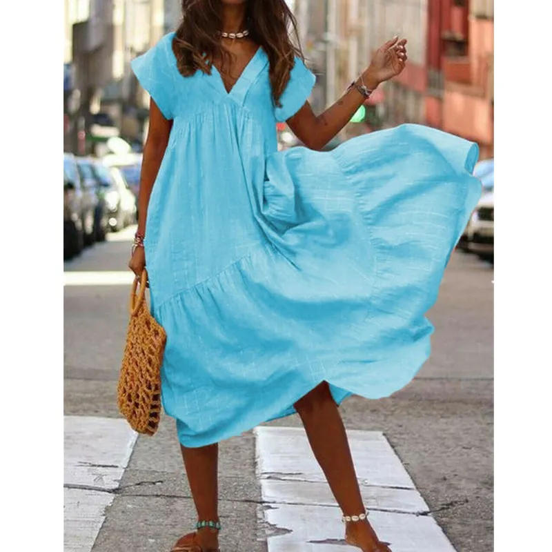 Women's Holiday Beach V-neck Solid Color Long Loose Short Sleeve Dress Casual High Street Style Dress Sizes S-XL
Women's Holiday Beach V-neck Solid Color Long Loose Short Sleeve Dress Casual High Street Style Dress Sizes S-XL
