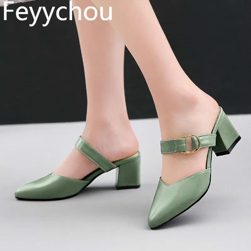 Women's Slippers Muller Shoes High Heel Pu Pointed Toe Thick Heels 2019 New Sexy Fashion Outside Light Yellow Big Size 34-43
Women's Slippers Muller Shoes High Heel Pu Pointed Toe Thick Heels 2019 New Sexy Fashion Outside Light Yellow Big Size 34-43