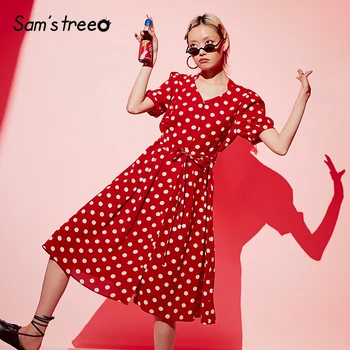 SAM'S TREE Red Polka Dot Dress Women Plus Size Sleeve Mid-Calf V-Neck Summer Dresses 2020 Summer Black Chiffon Retro Party Dress
SAM'S TREE Red Polka Dot Dress Women Plus Size Sleeve Mid-Calf V-Neck Summer Dresses 2020 Summer Black Chiffon Retro Party Dress
