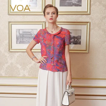 VOA 2017 Brand Silk Red And Blue Violet flowers Lead Short Sleeves Casual T-Shirt Print Female Tops Camiseta B1175
VOA 2017 Brand Silk Red And Blue Violet flowers Lead Short Sleeves Casual T-Shirt Print Female Tops Camiseta B1175