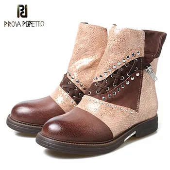 Prova Perfetto Fashion Metal Decor Womens Motorcycle Boots Patchwork Genuine Leather Flat Ankle Boots Woman Winter Martin Boots
Prova Perfetto Fashion Metal Decor Womens Motorcycle Boots Patchwork Genuine Leather Flat Ankle Boots Woman Winter Martin Boots