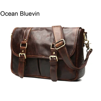 

OCEAN BLUEVIN Genuine Leather Men Small Shoulder Bags Vintage Leather Messenger Crossbody Travel Bag Handbag for Men Male Bag