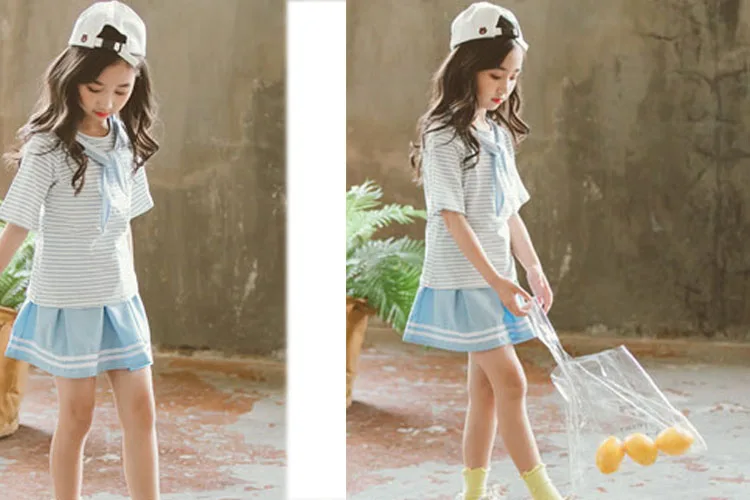 cotton teen girls clothing sets toddler children girls clothes 2018 new summer 2PCS kids set striped school suits for girls 4 5 6 7 8 9 10 11 12 13 14 15 16 years old little big toddler girls 2018 summer clothes for girls set (11)