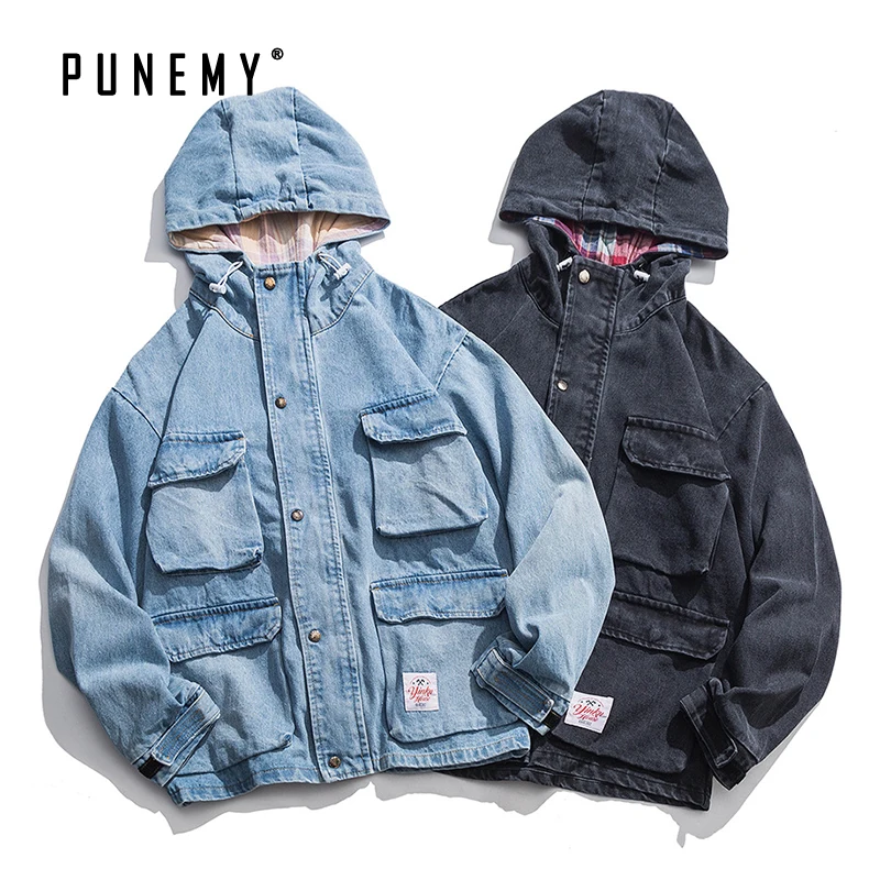 Men Denim Jackets Multi-pockets Safari Style Harajuku Hip Hop Streetwear Washed Hooded Vintage Oversize Cargo Jacket Man's Coats
Men Denim Jackets Multi-pockets Safari Style Harajuku Hip Hop Streetwear Washed Hooded Vintage Oversize Cargo Jacket Man's Coats
