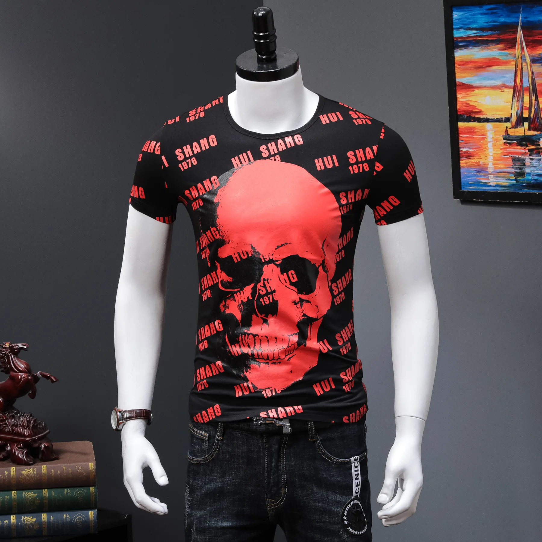 Men Clothes 2019 Skulls T Shirt Short Sleeve Fashion Man Streetwear O Neck Slim Mercerized Cotton Camisetas Calavera Hombre
Men Clothes 2019 Skulls T Shirt Short Sleeve Fashion Man Streetwear O Neck Slim Mercerized Cotton Camisetas Calavera Hombre