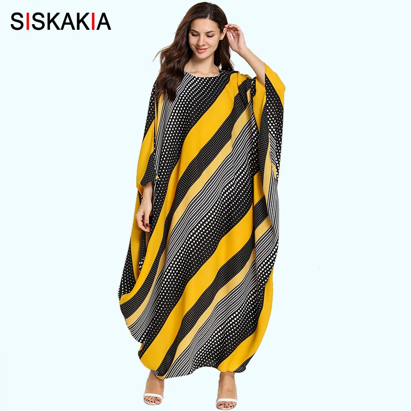 Siskakia Oversize Batwing Sleeve Maxi Long Dress Quality Slanted Stripes Dot Contrast Color Patchwork Printing Abaya Dress 2019
Siskakia Oversize Batwing Sleeve Maxi Long Dress Quality Slanted Stripes Dot Contrast Color Patchwork Printing Abaya Dress 2019