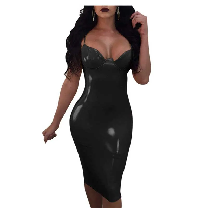 Plus Size Pvc Dress Women Spaghetti Straps Slim Push Up V-Neck Vinyl Leather Midi Bodycon Elegant Lady New Year Party Club Dress
Plus Size Pvc Dress Women Spaghetti Straps Slim Push Up V-Neck Vinyl Leather Midi Bodycon Elegant Lady New Year Party Club Dress