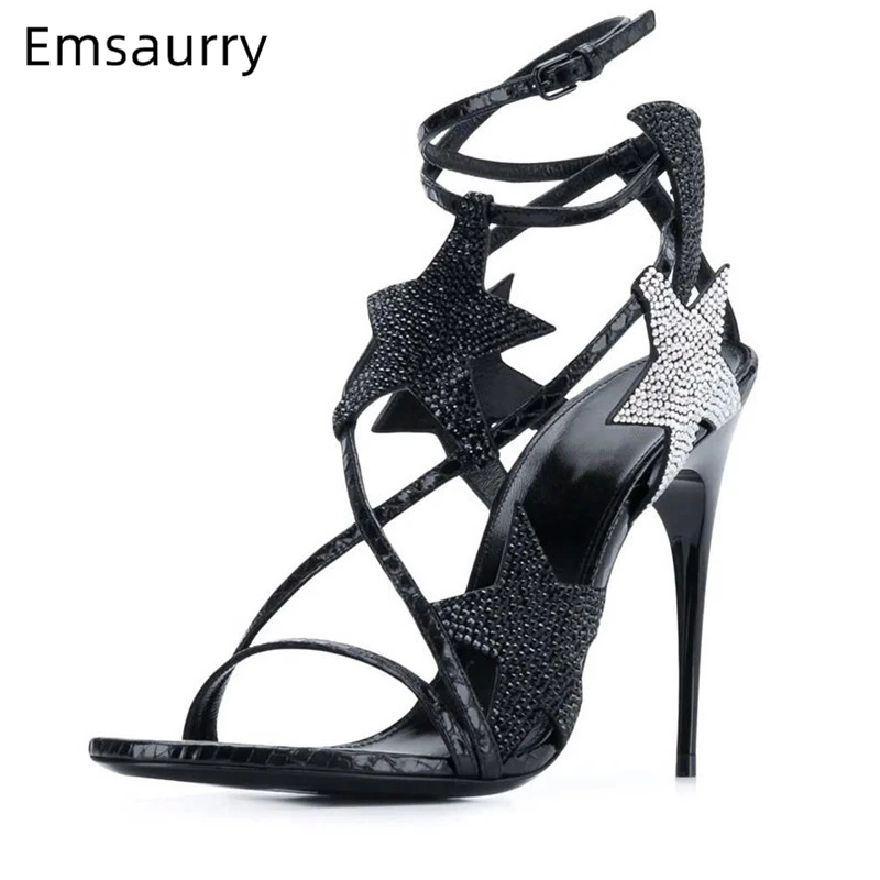 Crystal Five-pointed Star Gladiator Sandals Stiletto Heel Narrow Band Open Toe Bling Rhinestone Summer Shoes Woman Zapatos Mujer
Crystal Five-pointed Star Gladiator Sandals Stiletto Heel Narrow Band Open Toe Bling Rhinestone Summer Shoes Woman Zapatos Mujer