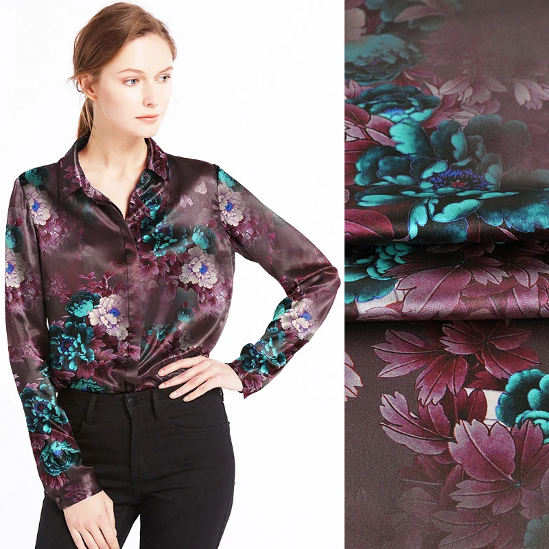 118CM Wide 19MM Floral Print Stretch Dark Purple Silk Satin Fabric Good for Summer Dress Skirt Shirt Pants JH193 
118CM Wide 19MM Floral Print Stretch Dark Purple Silk Satin Fabric Good for Summer Dress Skirt Shirt Pants JH193