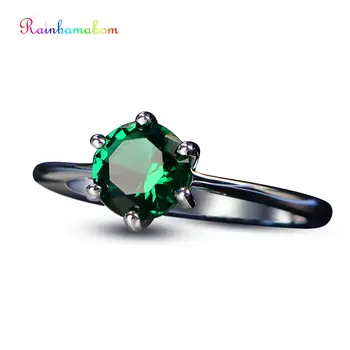 Rainbamabom Top Quality 925 Sterling Silver Emerald Gemstone Couple Anniversary Wedding Simple Ring Jewelry Wholesale Size 5-12