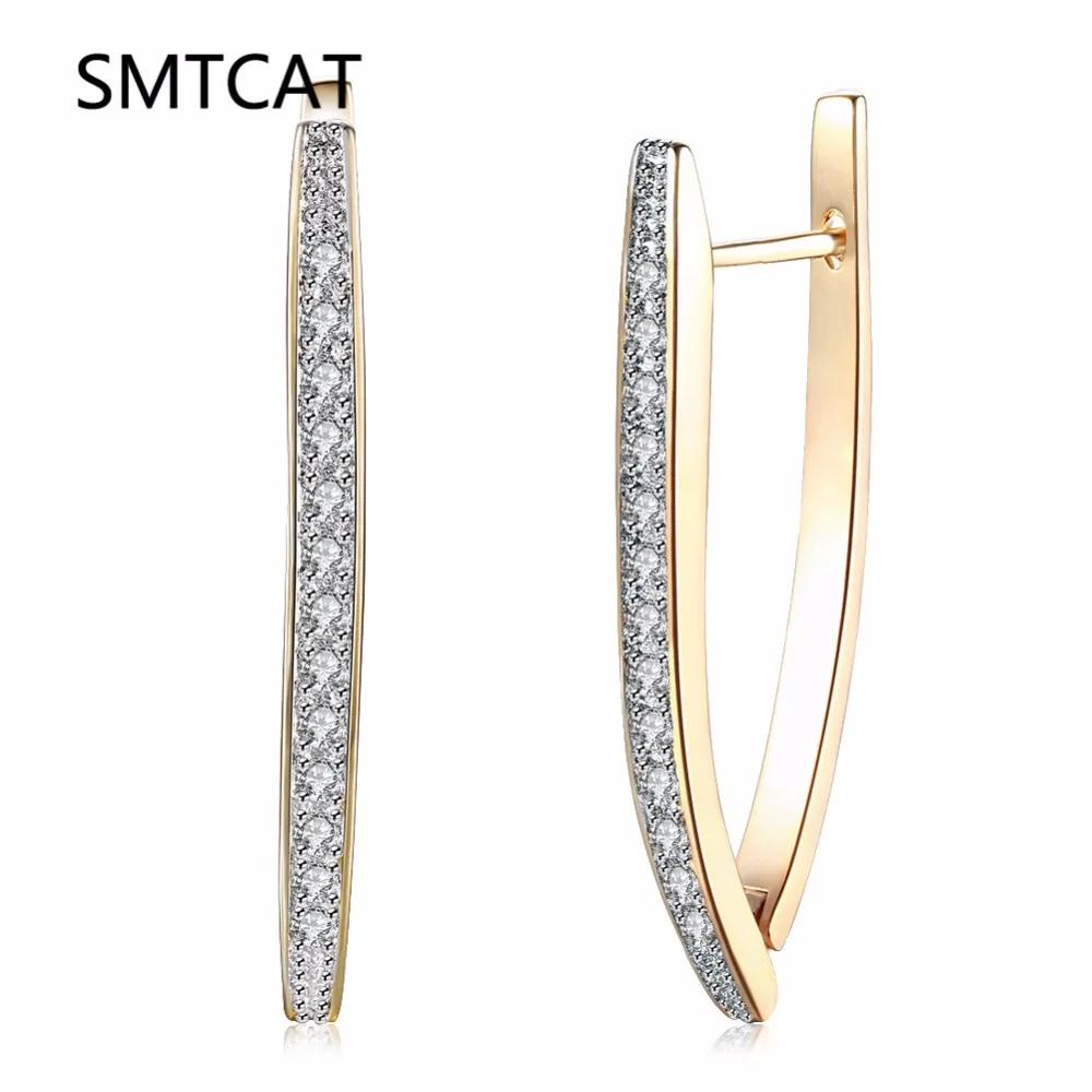 

2018 Gold Color Horseshoe Hoop Earring Paved Luxury AAA Cubic Zirconia Fashion Women U Shape Loop CZ Creole Earrings Brincos