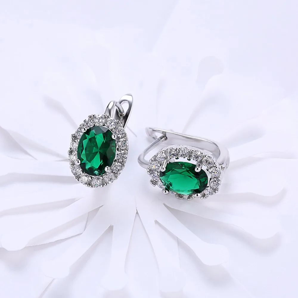 CHUKUI Trendy Silver Color Oval Green CZ Zirocn Small Huggie Hoop Earrings For Women Fashion Jewelry Wholesale (7)