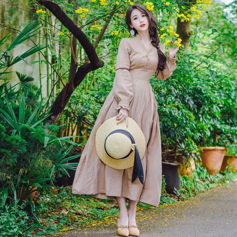 2018 New Spring Fashion Ultra Long Women Dresses Vintage Elegant V-neck Cotton Linen Dress Solid Color Holiday Casual Dress
2018 New Spring Fashion Ultra Long Women Dresses Vintage Elegant V-neck Cotton Linen Dress Solid Color Holiday Casual Dress