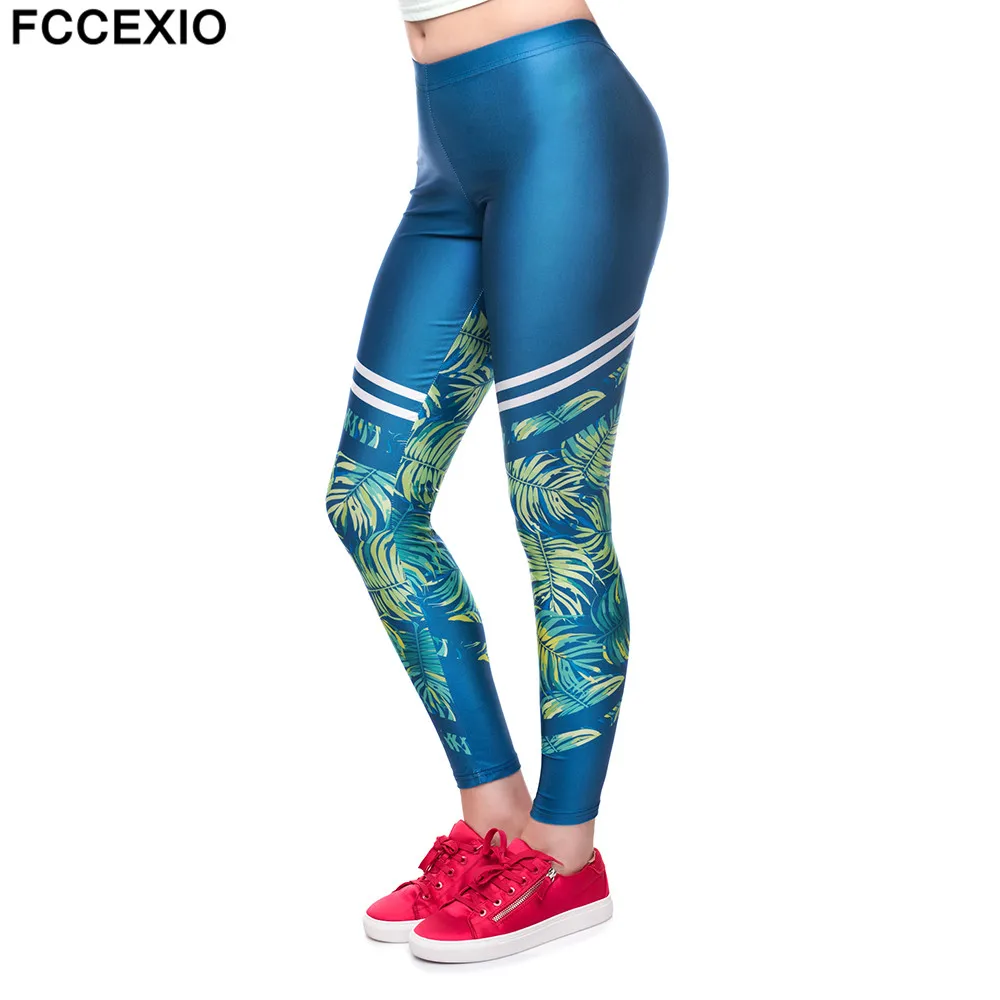 

FCCEXIO 2019 New Fashion Women Weeds Leggings Workout Leggins Fitness Legging Sexy Pants High Waist Print Tropical Weeds Pants