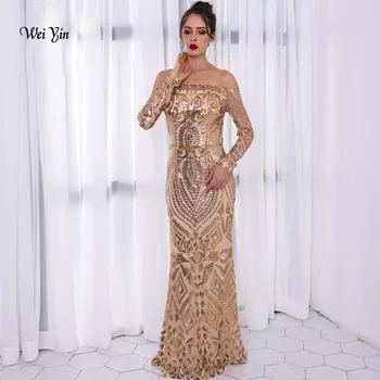 weiyin Gold Long Sleeves Mermaid Evening Dress Off the Shoulder Elegant Women Formal Dress Arabic Dubai Party Prom Dresses 2019
weiyin Gold Long Sleeves Mermaid Evening Dress Off the Shoulder Elegant Women Formal Dress Arabic Dubai Party Prom Dresses 2019