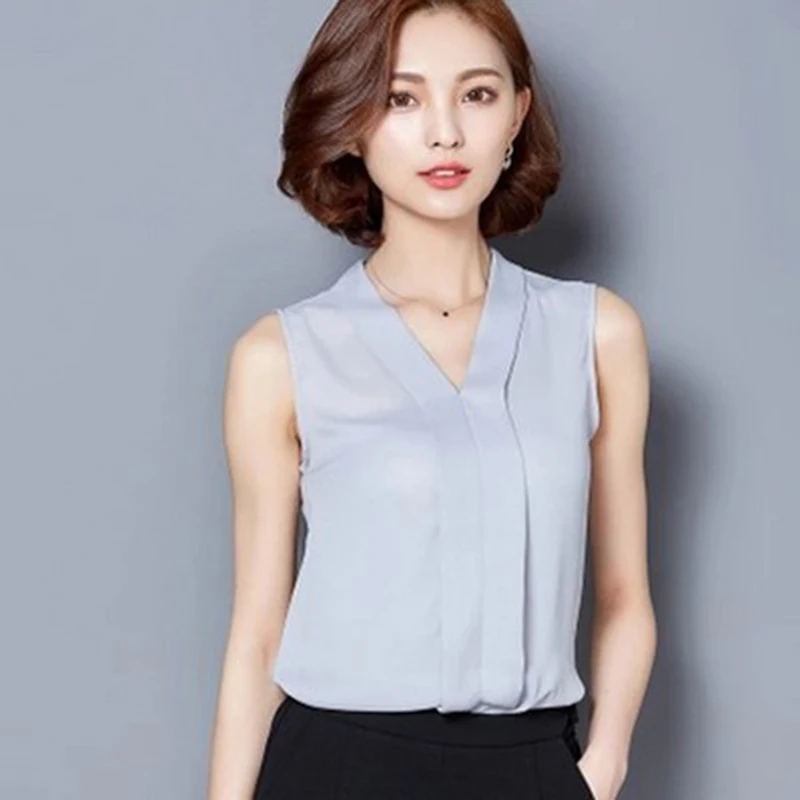 Женская шифоновая блузка без рукавов белая красная серая черная S-2XL 2019 | одежда