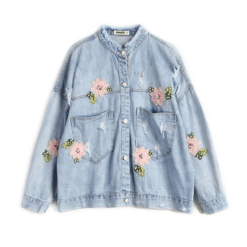 2019 Light Blue Beading Embroidery Denim Jacket Women Pearls Floral Green Leaves Embroideried Women's Jeans Coat Short Overwear
2019 Light Blue Beading Embroidery Denim Jacket Women Pearls Floral Green Leaves Embroideried Women's Jeans Coat Short Overwear