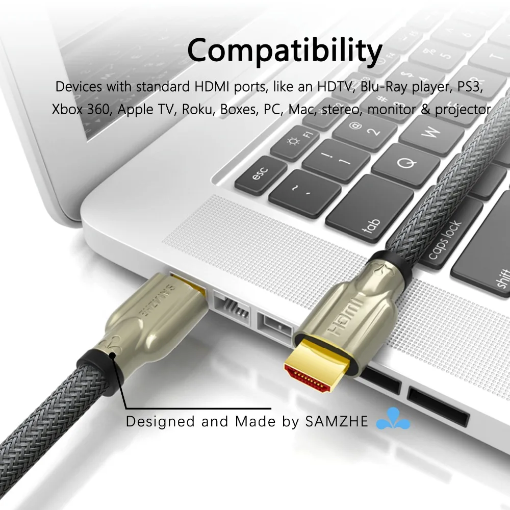 SAMZHE 4K HDMI 2.0 Cable HDMI to HDMI Cable HDMI Ethernet Cable for PS3 Projector HD LCD Apple TV Computer laptop 23