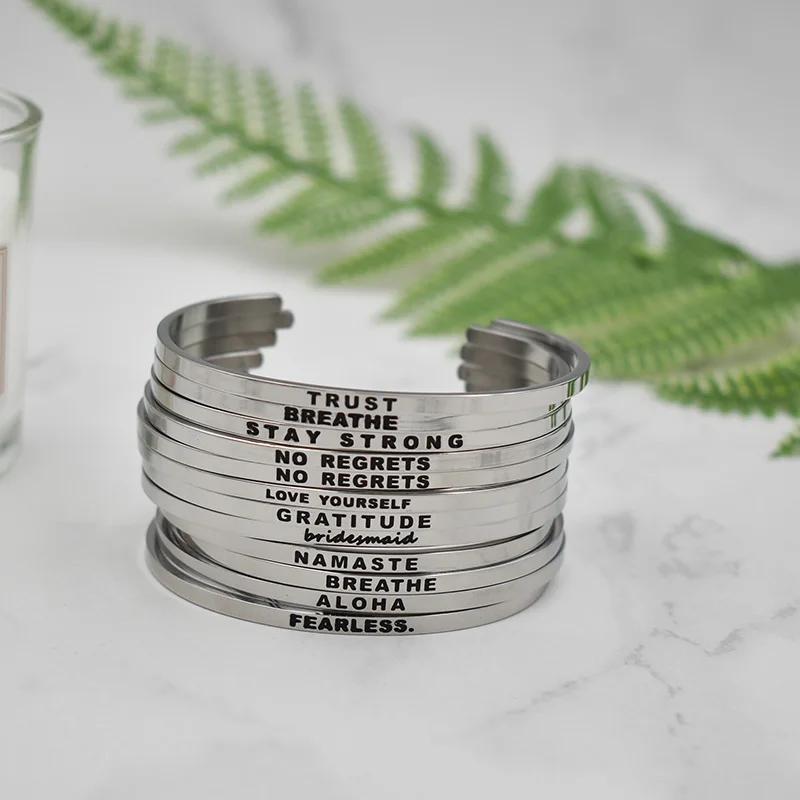 2019 Quote Cuff Bangle 316L Stainless Steel Open Bangle Fashion Women Female Inspirational Cuff Bangle
2019 Quote Cuff Bangle 316L Stainless Steel Open Bangle Fashion Women Female Inspirational Cuff Bangle