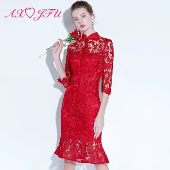 AXJFU bride red lace boho evening dress princess high neck rose flower black lace three quarter luxury evening dress YSGZ209
AXJFU bride red lace boho evening dress princess high neck rose flower black lace three quarter luxury evening dress YSGZ209