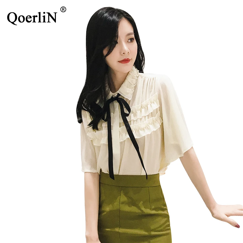 QoerliN Women Pink Chiffon Tops Blouse Korean Style Sweet Short Sleeve Ruffles Pleated Shirts Street Wear Shirts Office Work Top
QoerliN Women Pink Chiffon Tops Blouse Korean Style Sweet Short Sleeve Ruffles Pleated Shirts Street Wear Shirts Office Work Top