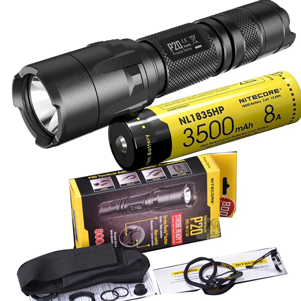 NITECORE P20 Flashlight CREE XM-L2 (U2) LED max. 800LM beam Dual-switch tail LED torch for outdoor sports with NL1835HP battery
NITECORE P20 Flashlight CREE XM-L2 (U2) LED max. 800LM beam Dual-switch tail LED torch for outdoor sports with NL1835HP battery