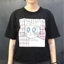 Harajuku Fashion Style Kawaii Cartoon Cat Printed Female T-shirt Short Sleeve Women Tops Leisure Summer Best Friends T shirt XL