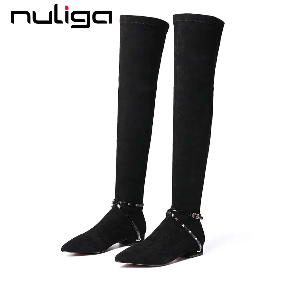 Nuliga elegant lady streetwear slender stretch thigh high boots solid pointed toe low heels slip on rivets buckle belt boots L50
Nuliga elegant lady streetwear slender stretch thigh high boots solid pointed toe low heels slip on rivets buckle belt boots L50