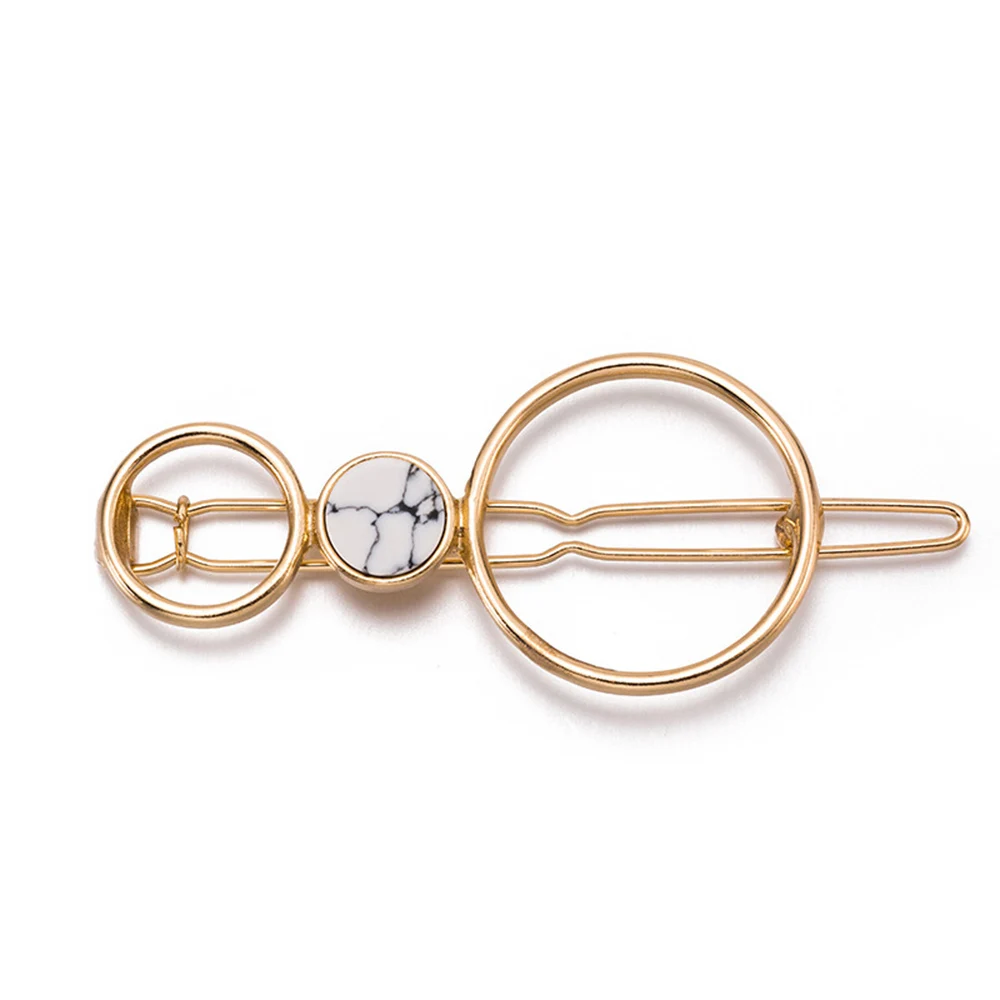 New Hot Metal Circle Square Hair Clips For Women Girls Natural Stone Hairpins Barrettes Wedding Hair Clip Accessories Wholesale