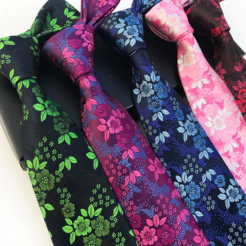 

High Quality Factory 8cm Tie Floral Flower Jacquard Woven Classic Men Neck Ties Wedding Party Gravatas Groom Silk Necktie Gift