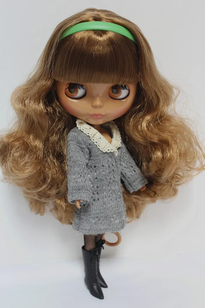 

Blygirl Blyth doll Nude doll 30cm ordinary body 589BL0972 7 joints black skin light brown bangs hair for their makeup