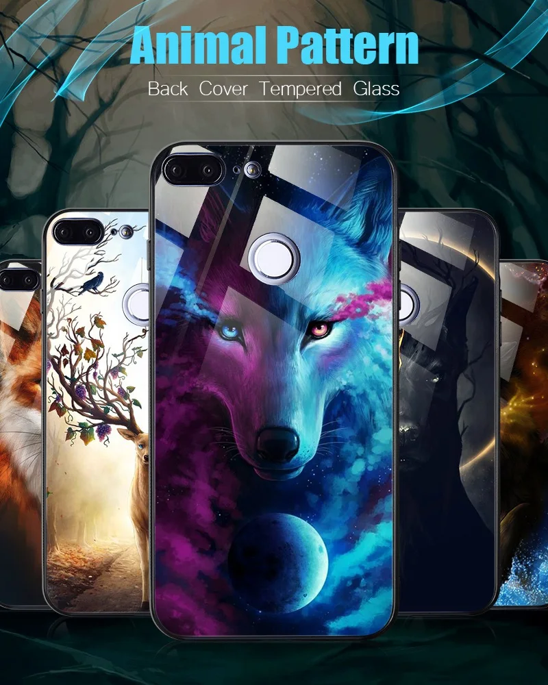 Hisomone Animal Tempered Glass Case For Huawei P20 Lite Pro Mate 10 Lite P Smart Enjoy 7S Pattern Case On Honor 9 Lite 9 10