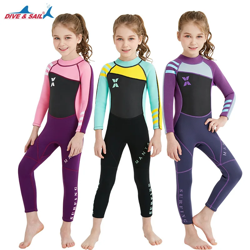 

Kids One-piece Long Sleeves UV protection Swimwear Diving Suit Keep Warm Girls 2.5 mm Neoprene Wetsuit UPF 50+ Sun Protection