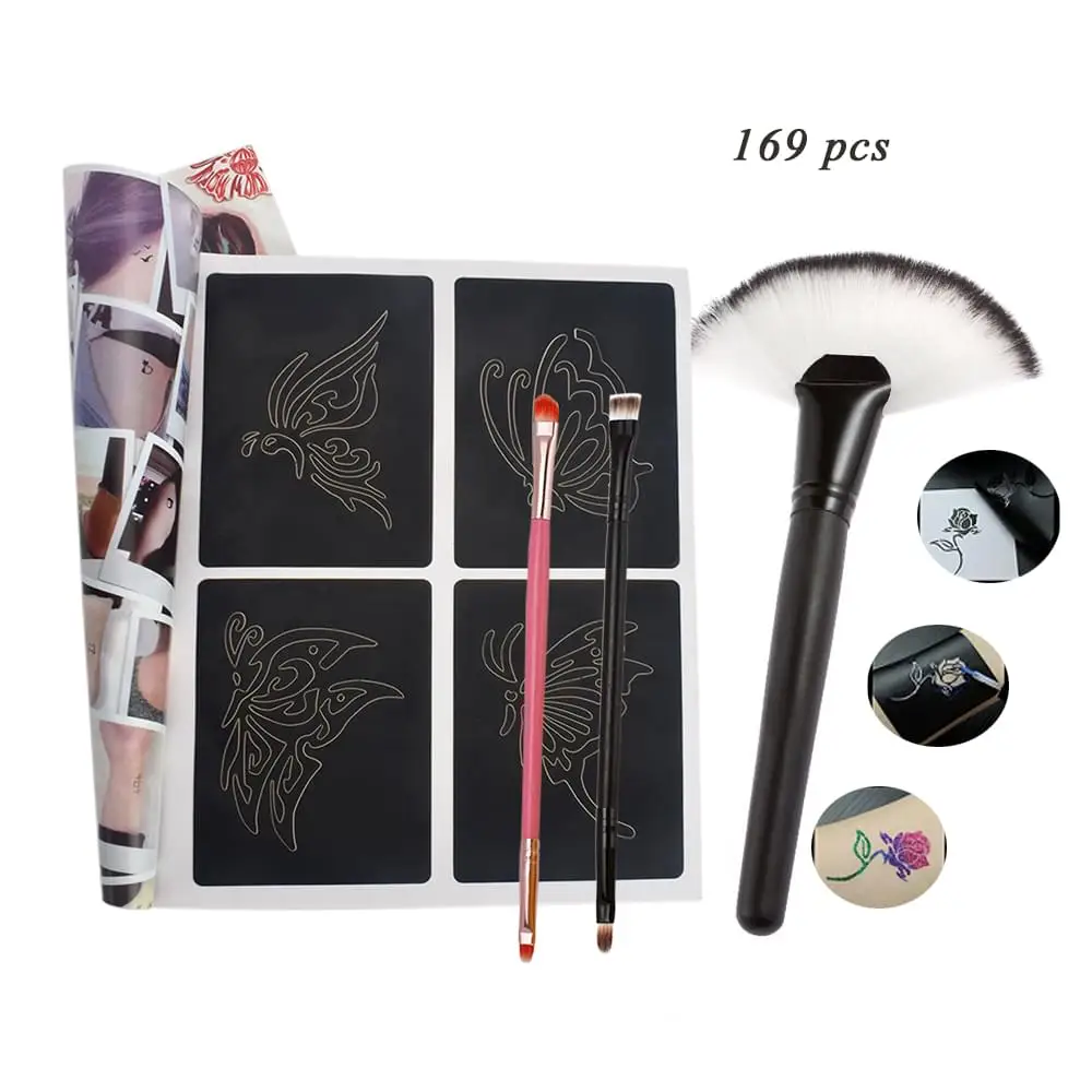 169pcs Henna Tattoo Stencil Glitter Tattoo Set Kids Stencil with Kwast Brush Set Airbrush Kit Tatoo Paillettes Sticker Books 
169pcs Henna Tattoo Stencil Glitter Tattoo Set Kids Stencil with Kwast Brush Set Airbrush Kit Tatoo Paillettes Sticker Books