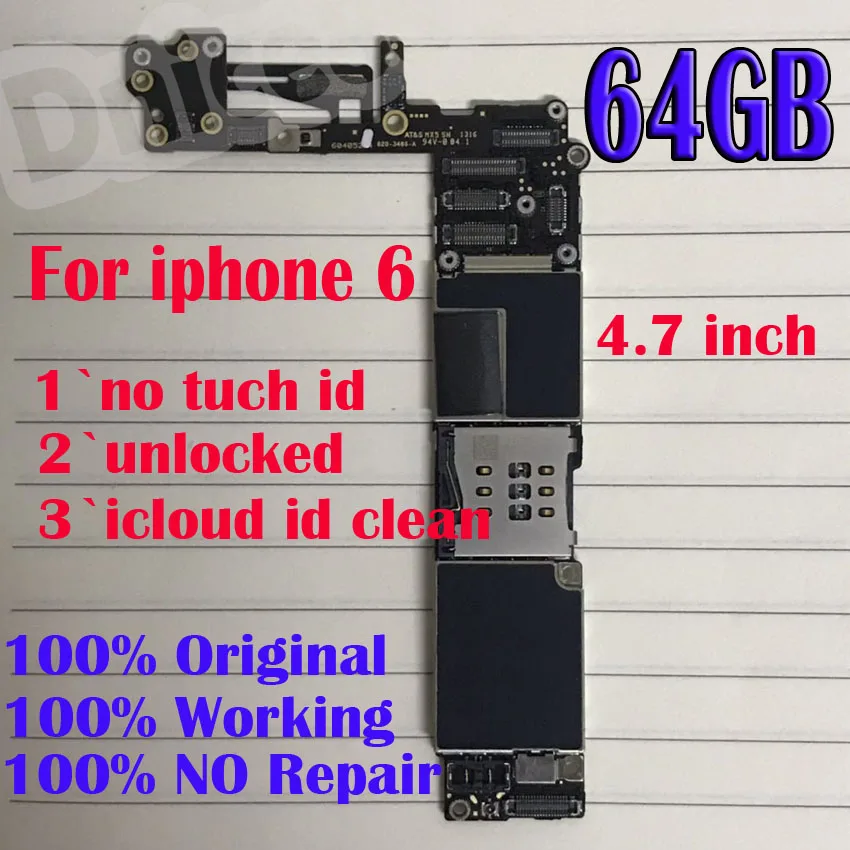 It is for iphone 6 motherboards,64GB,no touch id,no fingerprints,unlocked,100% Original for iphone 6 Logic boards.
It is for iphone 6 motherboards,64GB,no touch id,no fingerprints,unlocked,100% Original for iphone 6 Logic boards.