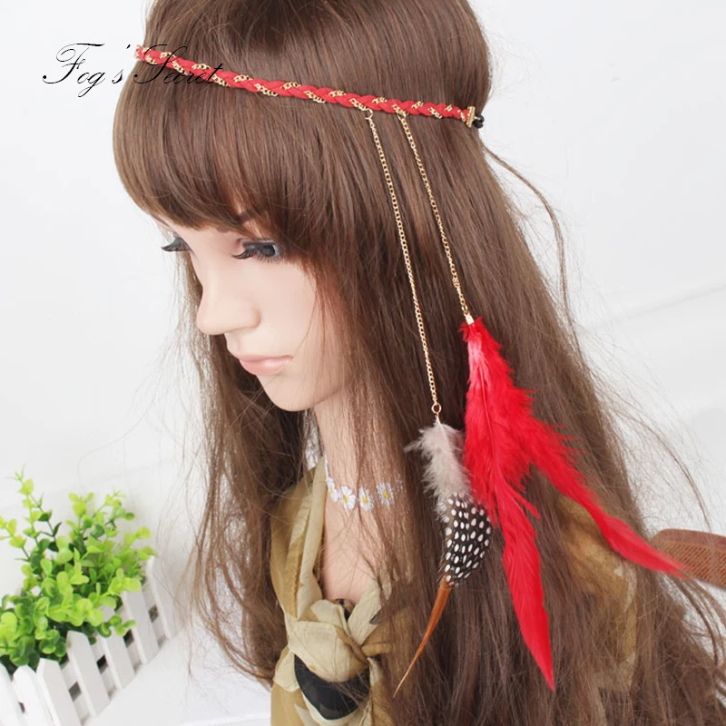 Bohemian Indian hair accessories For Women Girl Red Feather Headband With Gold Color Chain Feather hair band For Female
Bohemian Indian hair accessories For Women Girl Red Feather Headband With Gold Color Chain Feather hair band For Female